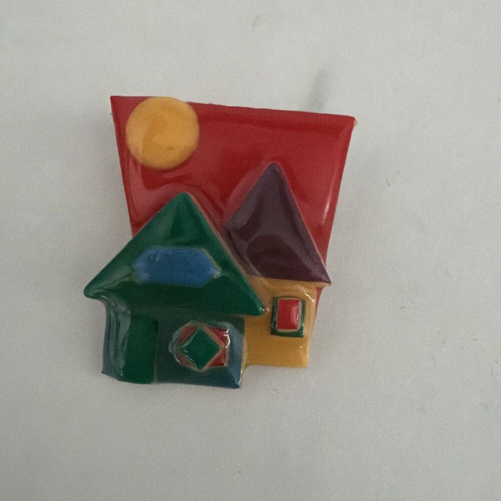 Vintage House Pins By Lucinda Sun Over Two Houses Red Green Yellow Purple